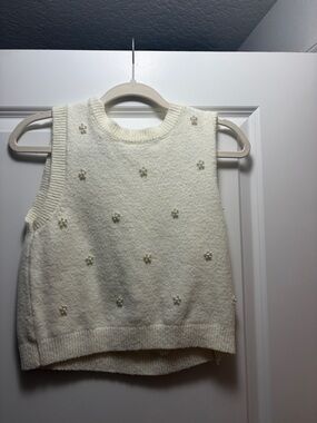 Altar'd State Cream Pearl-Embellished Knit Tank